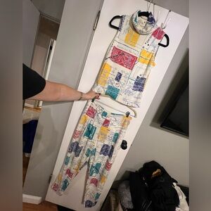 Vintage!1980S BEVERLY HILLS POLO CLUB BLUEPRINT SLEEVELESS SHIRT & MATCHING PANT